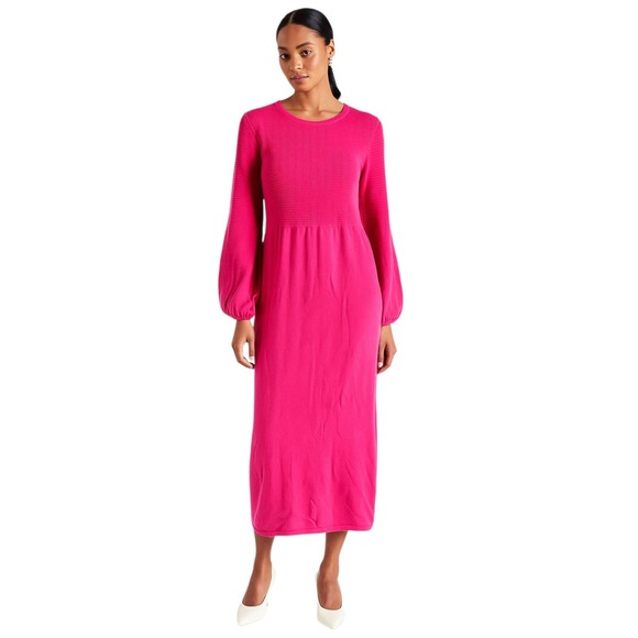 Pomander Place XL Pink Midi Dress Long Sleeve Smocked Knit New